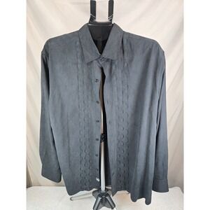 Nat Nast Shirt Mens L Black Print Silk Cotton Short Sleeve Button Up